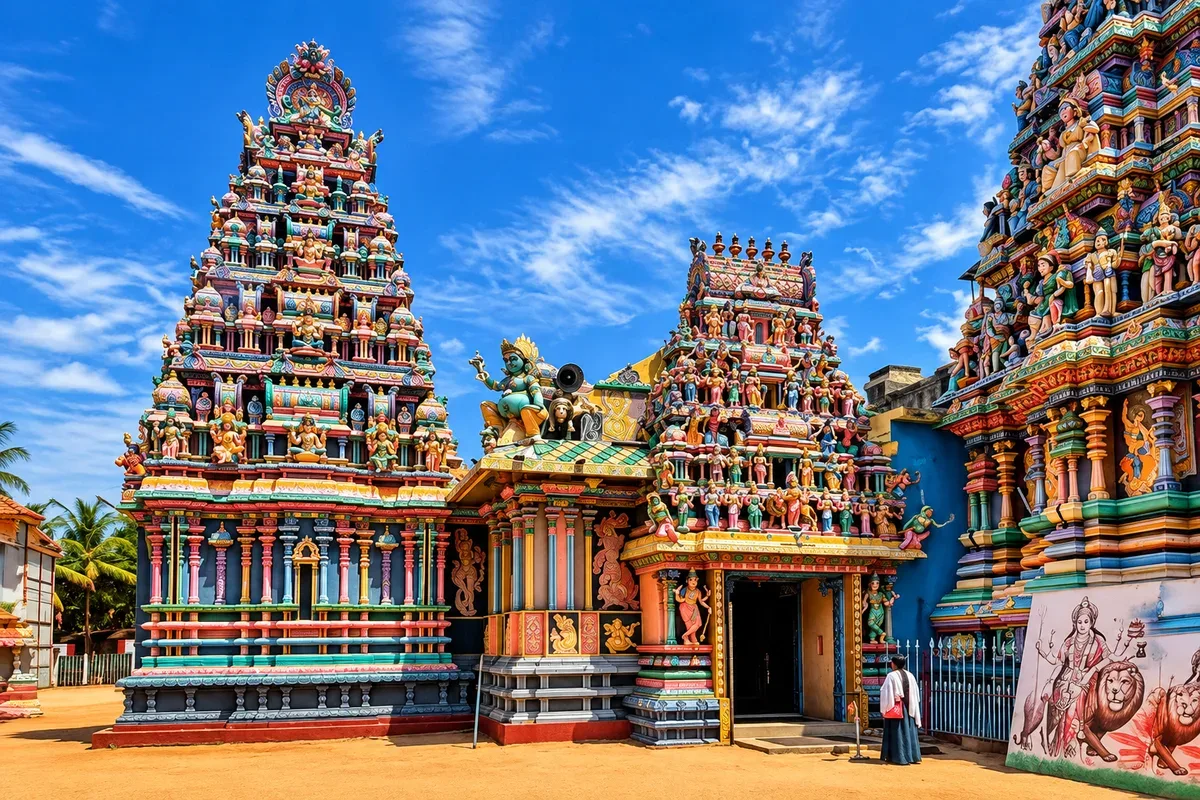 Colourful Hindu temple towers in Trincomalee